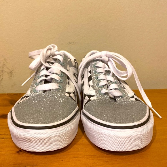Vans Glitter Checkerboard Old Skool lace up low top sneakers mens 3.5 womens 5 - Picture 2 of 8